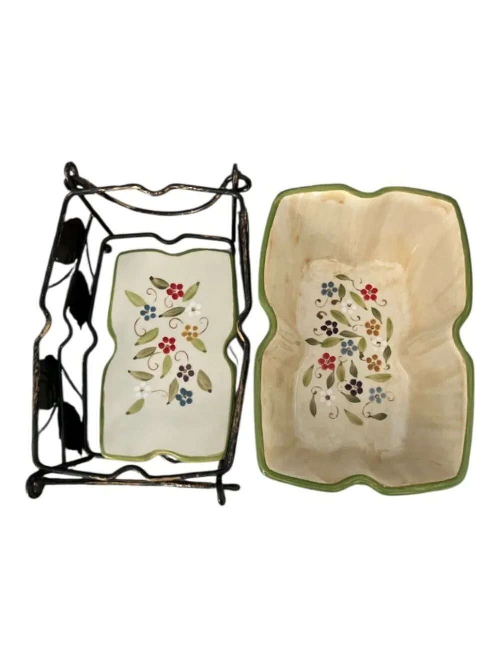 Temp-tations by Tara Floral Ceramic Baking Dish With Metal Rack 6.5 Inch Y2K